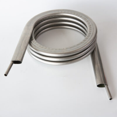 coil with double tube for condensation-boiler and heating or cooling fluids