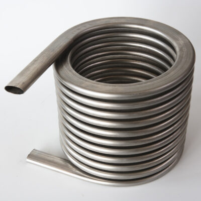 coil with single tube for condensation boiler and heating or cooling fluids