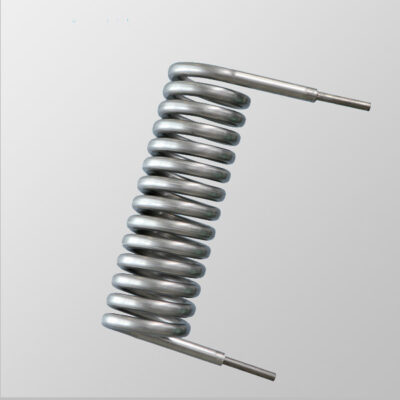 Double coil for heating or cooling fluids